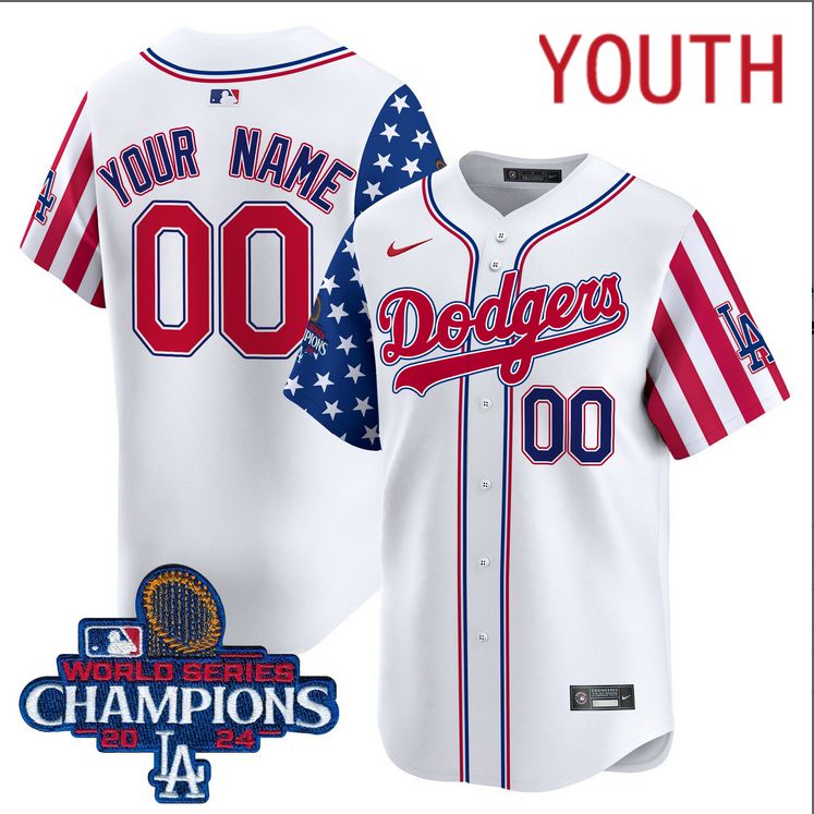 Youth  MLB Los Angeles Dodgers Custom American Style white 2024 World Series Champions  Limited Jersey->youth mlb jersey->Youth Jersey